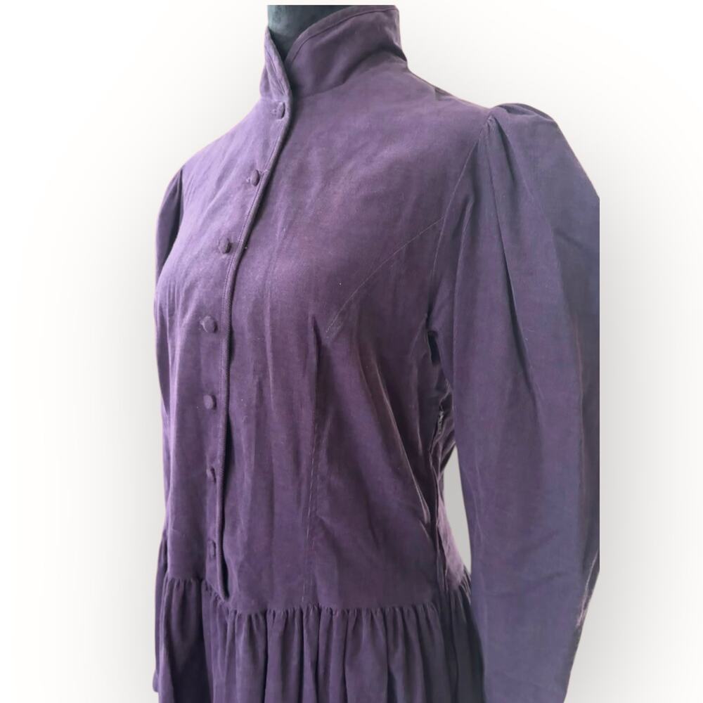 Laura Ashley Vintage 80s Deep Purple Corduroy Button Front Midi Dress Size 12 - Picture 13 of 16